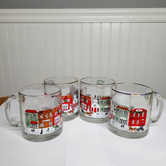 Libbey Other - Christmas Village Snow Winter Scene Vintage Libbey Glass Coffee Mugs Made in USA